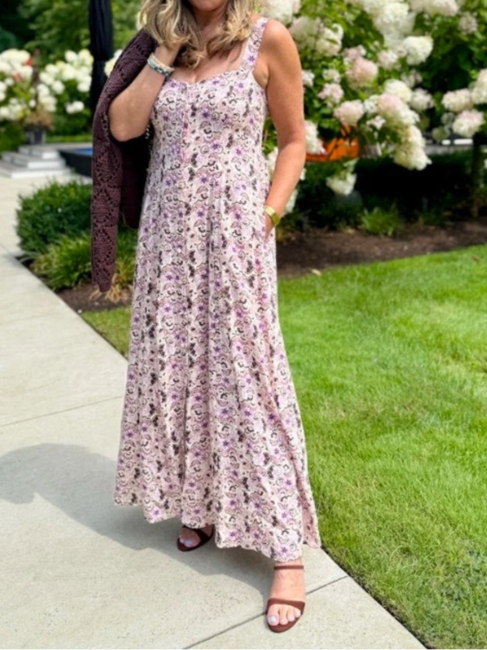 Z Supply Cream Floral Button-Front Maxi Dress